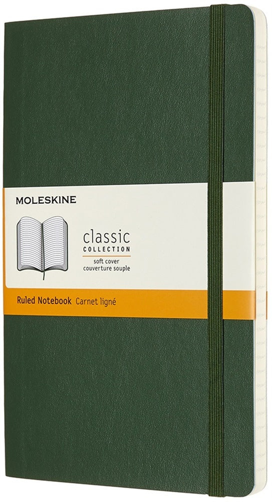 Moleskine Notizbuch A5, liniert, Fadenheftung, Softcover, 192 Seiten, 70 g/m² – grün