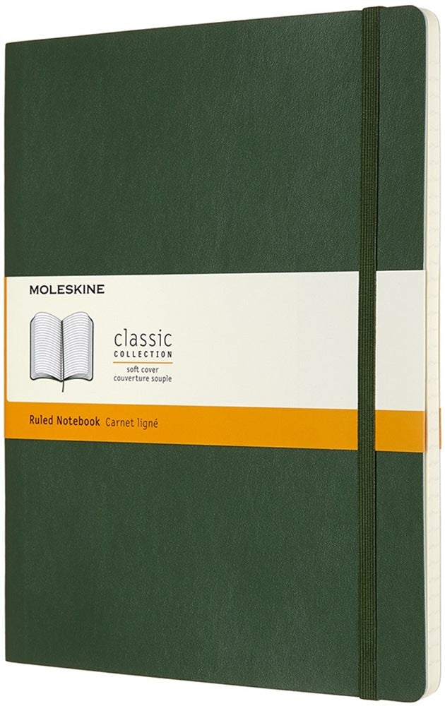 Moleskine Notizbuch, 190 × 250 mm, liniert, Fadenheftung, Hardcover, 192 Seiten, 70 g/m² – grün
