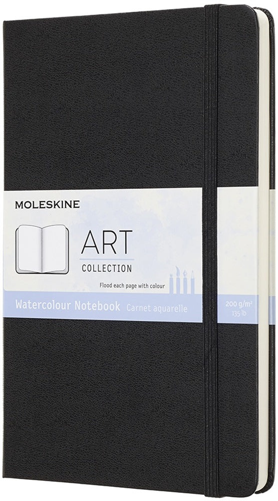 Moleskine Skizzenbuch – Hardcover, mit Gummiband – 36 Blatt – Schwarz – für Aquarell – mit Falttasche