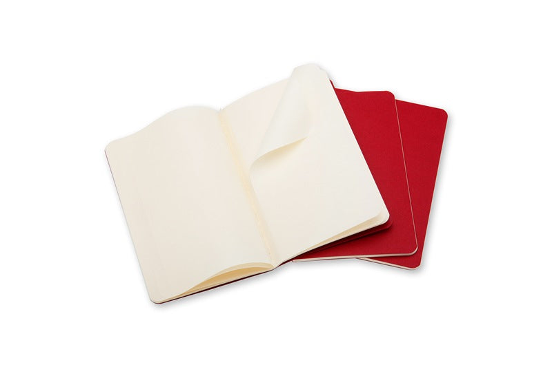 Moleskine Notizheft, blanko, Fadenheftung, Karton, 64 Seiten, 70 g/m² – Preiselbeerrot, 3er-Pack