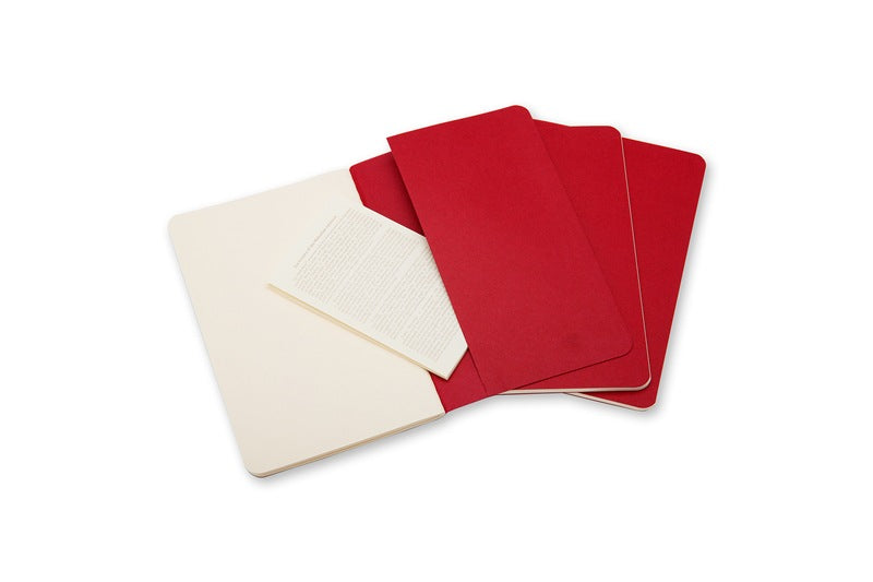 Moleskine Notizheft, blanko, Fadenheftung, Karton, 64 Seiten, 70 g/m² – Preiselbeerrot, 3er-Pack