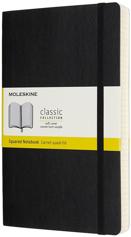 Moleskine Notizbuch – A5 – kariert – 400 Seiten – 70 g/m² – Softcover, 2 Lesezeichen, Gummiband, schwarz
