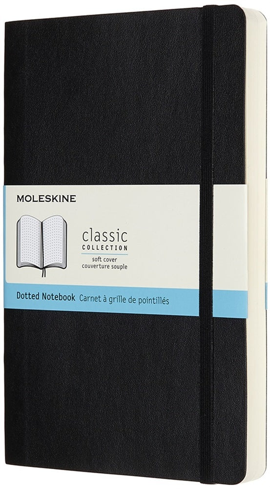Moleskine Notizbuch, 130 × 210 mm, punktkariert, Leimbindung, Softcover, 400 Seiten, 70 g/m² – schwarz