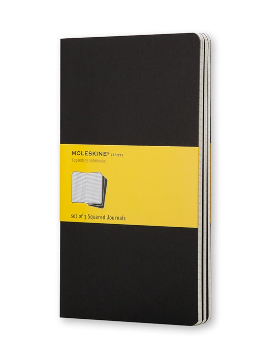 Moleskine Cahier Notizheft – 130 × 210 mm – kariert – 80 Blatt – Fadenheftung, Innentasche, schwarz, 3 Stück