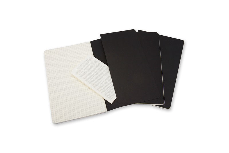 Moleskine Notizheft, 90 × 140 mm, kariert, Fadenheftung, Karton, 64 Seiten, 70 g/m² – schwarz, 3er-Pack