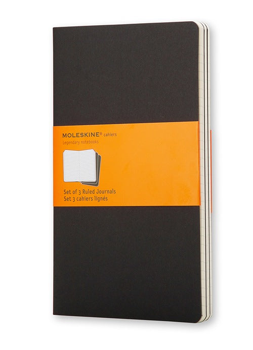 Moleskine Notizheft – 130 × 210 mm – 80 Blatt – 70 g/m² – Fadenheftung, grosse Innentasche – schwarz, 3 Stück
