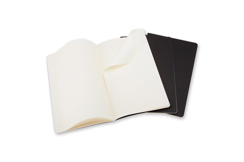 Moleskine Notizheft – 130 × 210 mm – 80 Blatt – 70 g/m² – Fadenheftung, grosse Innentasche – schwarz, 3 Stück
