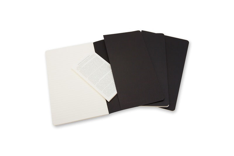 Moleskine Notizheft – 130 × 210 mm – 80 Blatt – 70 g/m² – Fadenheftung, grosse Innentasche – schwarz, 3 Stück