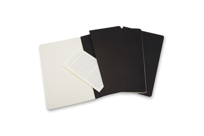 Moleskine Cahier Notizheft – 130 × 210 mm – kariert – 80 Blatt – Fadenheftung, Innentasche, schwarz, 3 Stück