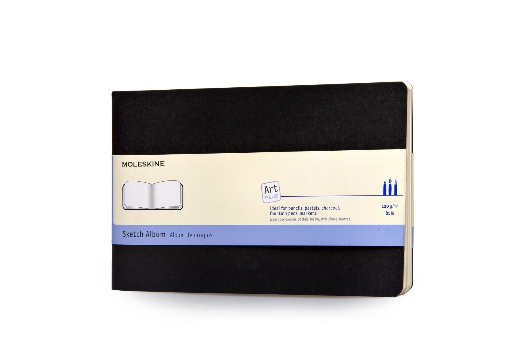 Moleskine Skizzenbuch Art Plus – 13 × 21 cm – 120 g/m² – Softcover – 88 Seiten – elfenbeinweiss – Schwarz
