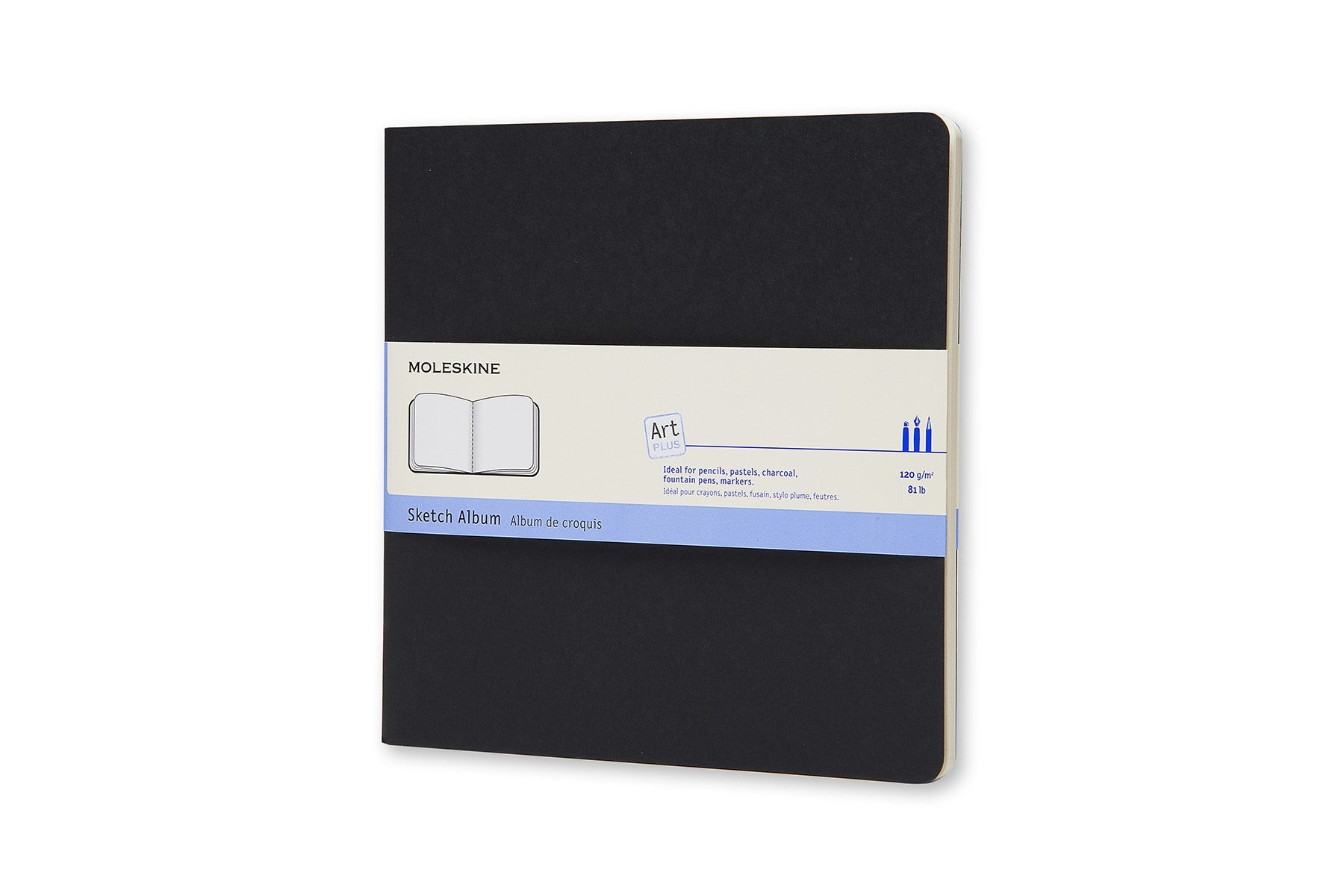 Moleskine Skizzenbuch, 19 × 19 cm, 120 g/m², 88 Seiten, schwarz, säurefrei