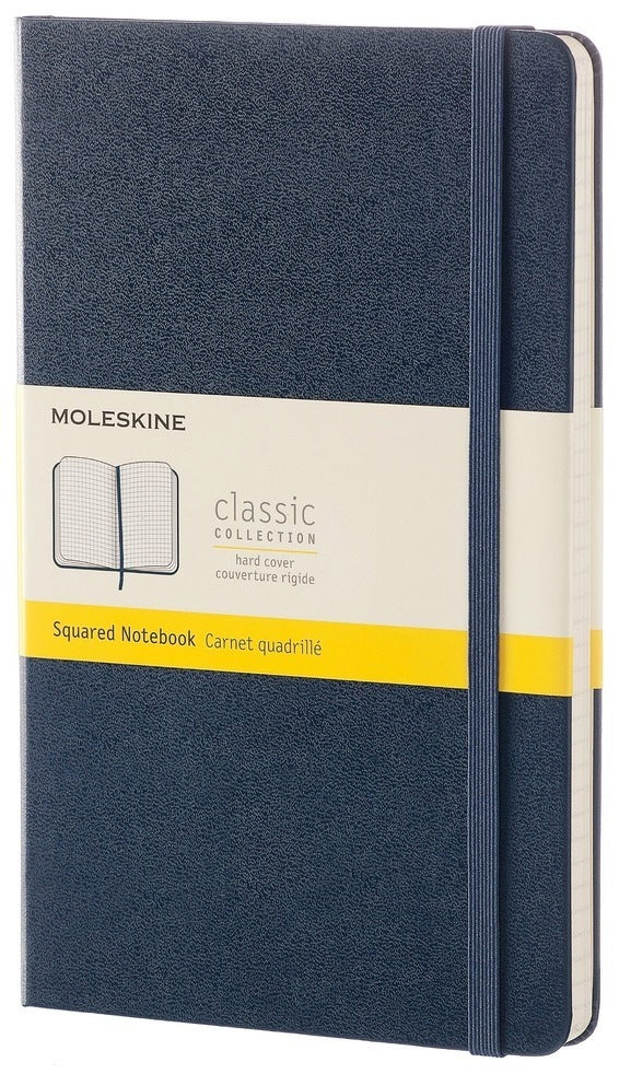 Moleskine Classic Notizbuch – A5 – kariert – Hardcover, Gummiband, Falttasche, Saphir