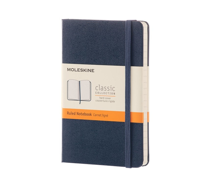 Moleskine Notizbuch – 90 × 140 mm – 192 Blatt – 70 g/m² – Hardcover, Gummiband, Innentasche, blau, FSC
