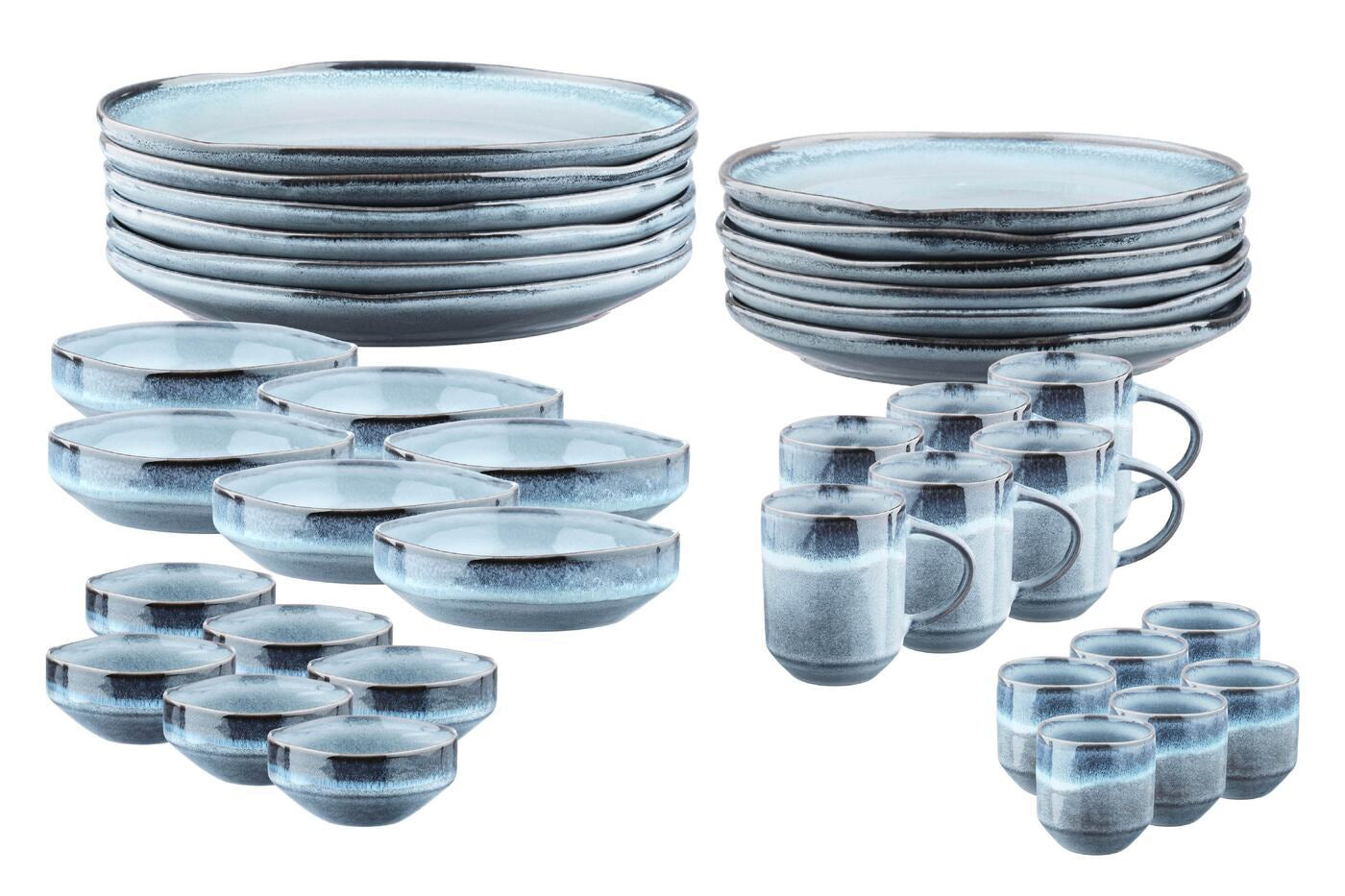Björn GENESIS Geschirrset – Steingut, Blau, Spülmaschinengeeignet, Mikrowellengeeignet, 36-teilig