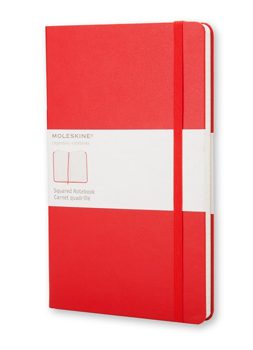 Moleskine Notizbuch, 130 × 210 mm, kariert, Leimbindung, Hardcover, 240 Seiten, 70 g/m² – rot