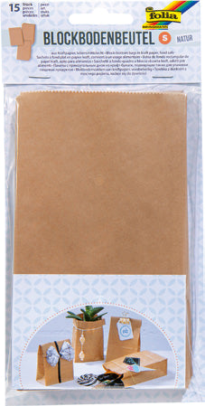 Folia Blockbodenbeutel – Natur – 15 Stk. – 100 × 175 × 55 mm – Papier, lebensmittelecht, FSC