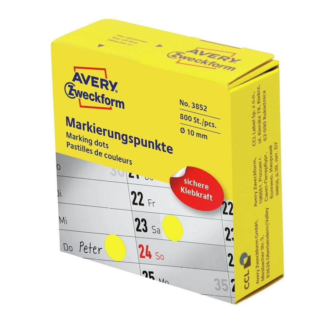 AVERY Zweckform Haftetiketten – Ø 10 mm, permanent, gelb, 1 Rolle (800 Stk.)
