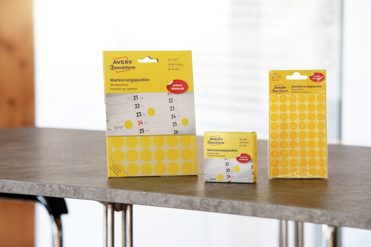 AVERY Zweckform Haftetiketten – Ø 10 mm, permanent, gelb, 1 Rolle (800 Stk.)