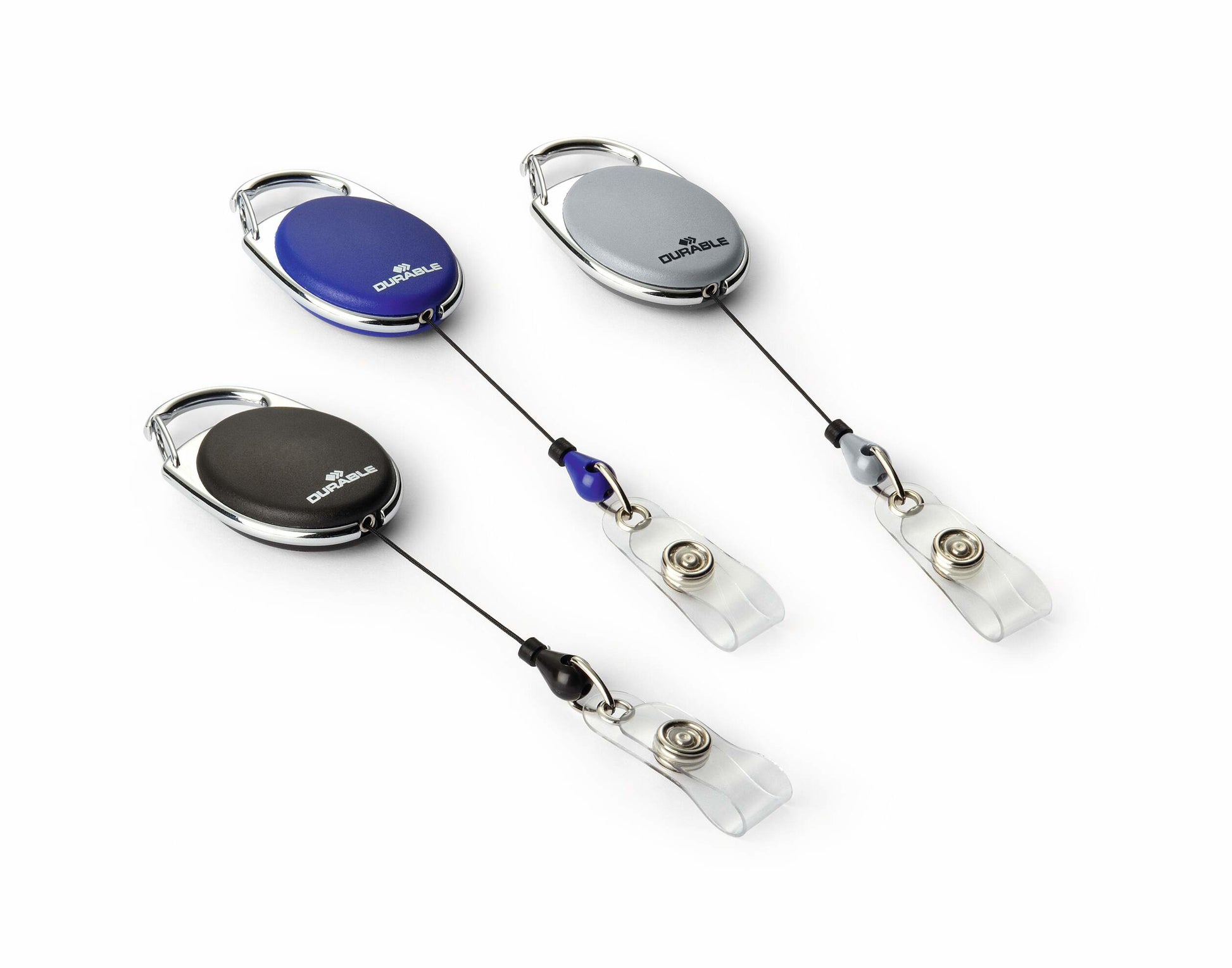 Durable Namensschild-Halterung Jojo Style – Bandverschluss 80 cm, Weiss, Metall/Kunststoff, Jojo-Mechanismus