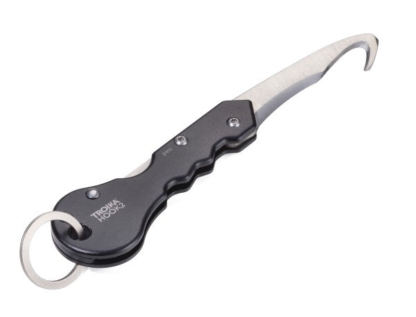 TROIKA Schlüsselanhänger Hook 2 – Schlüsselkette, Aluminium, Schwarz/Silber, 68 × 24 × 5 mm