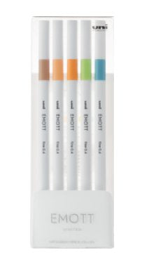 Uni-Ball EMOTT Fineliner Set – 5 Stk., 0,4 mm, 4 Farben