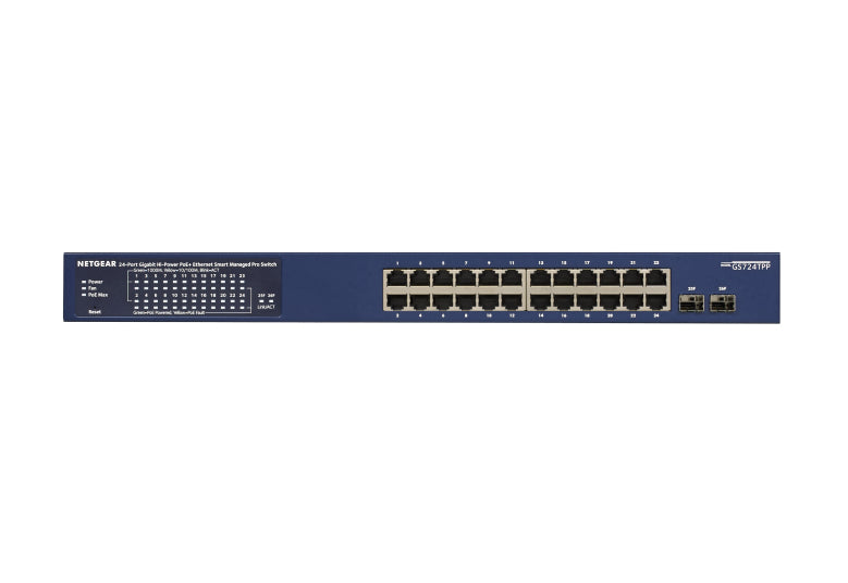 NETGEAR GS724TP – Managed Switch – 24×GbE, 2×SFP, L2+/L3, PoE+ 380 W, 19" Rack