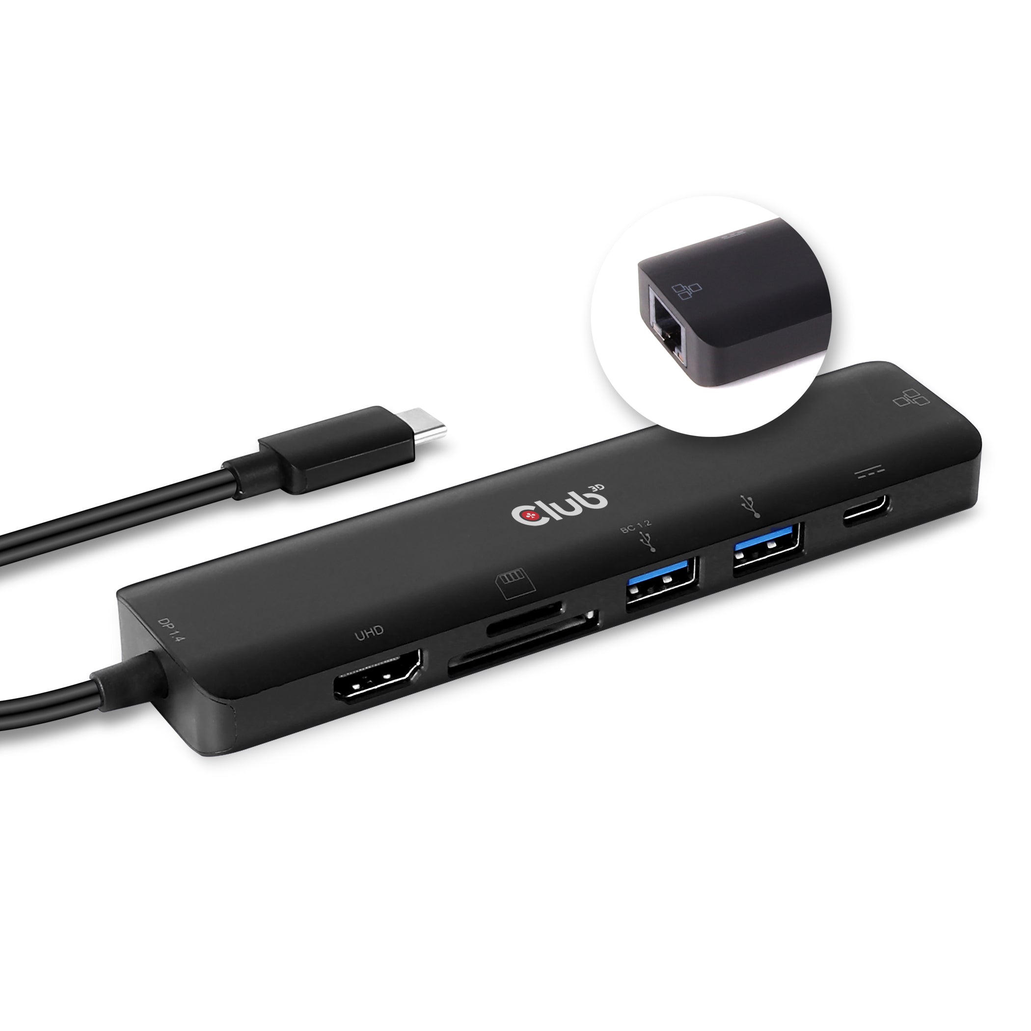 CLUB3D Club 3D USB-Hub – USB-C, 1× HDMI, 2× USB-A, 1× USB-C, 100 W PD, GbE, SD/microSD, für Windows/Mac/Linux