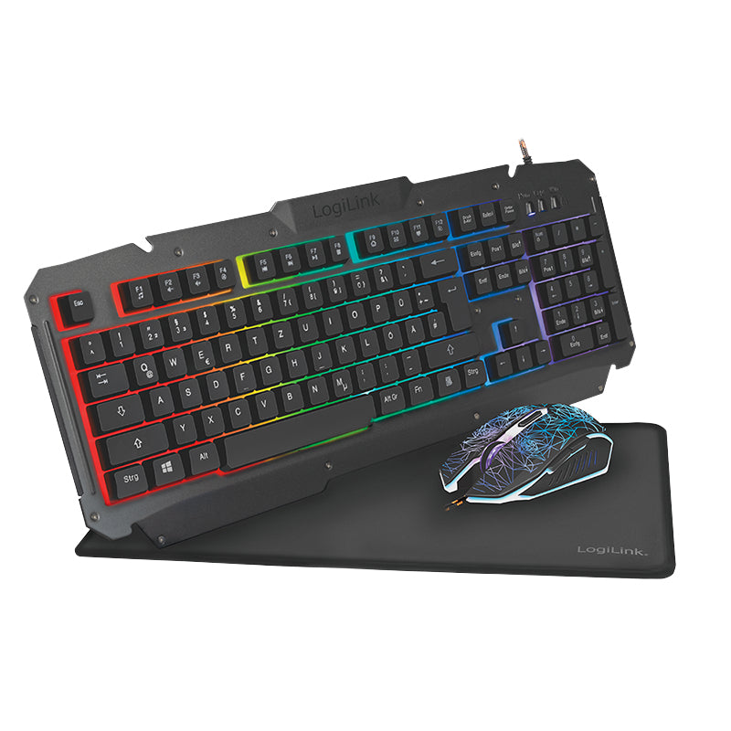 LogiLink Tastatur-Maus-Set – Membran, RGB, USB, QWERTY (US-INT), schwarz