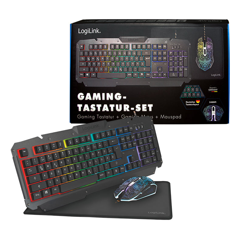 LogiLink Tastatur-Maus-Set – Membran, RGB, USB, QWERTY (US-INT), schwarz