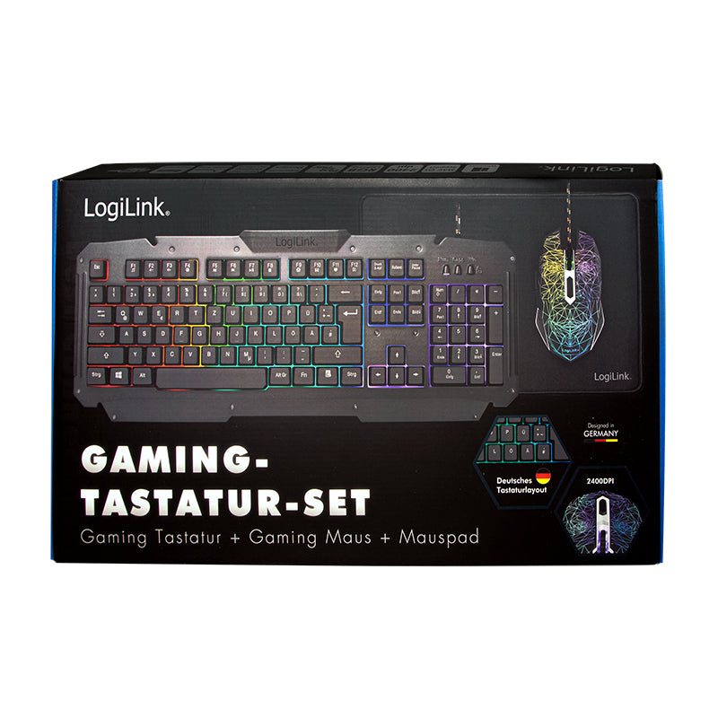 LogiLink Tastatur-Maus-Set – Membran, RGB, USB, QWERTY (US-INT), schwarz