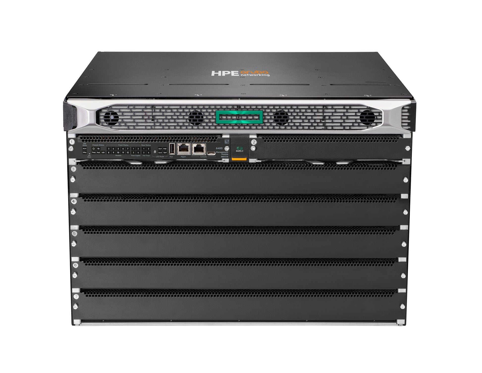 HPE Aruba Networking CX 6405 v2 – Managed Switch – PoE++, 19" Rack, 7U