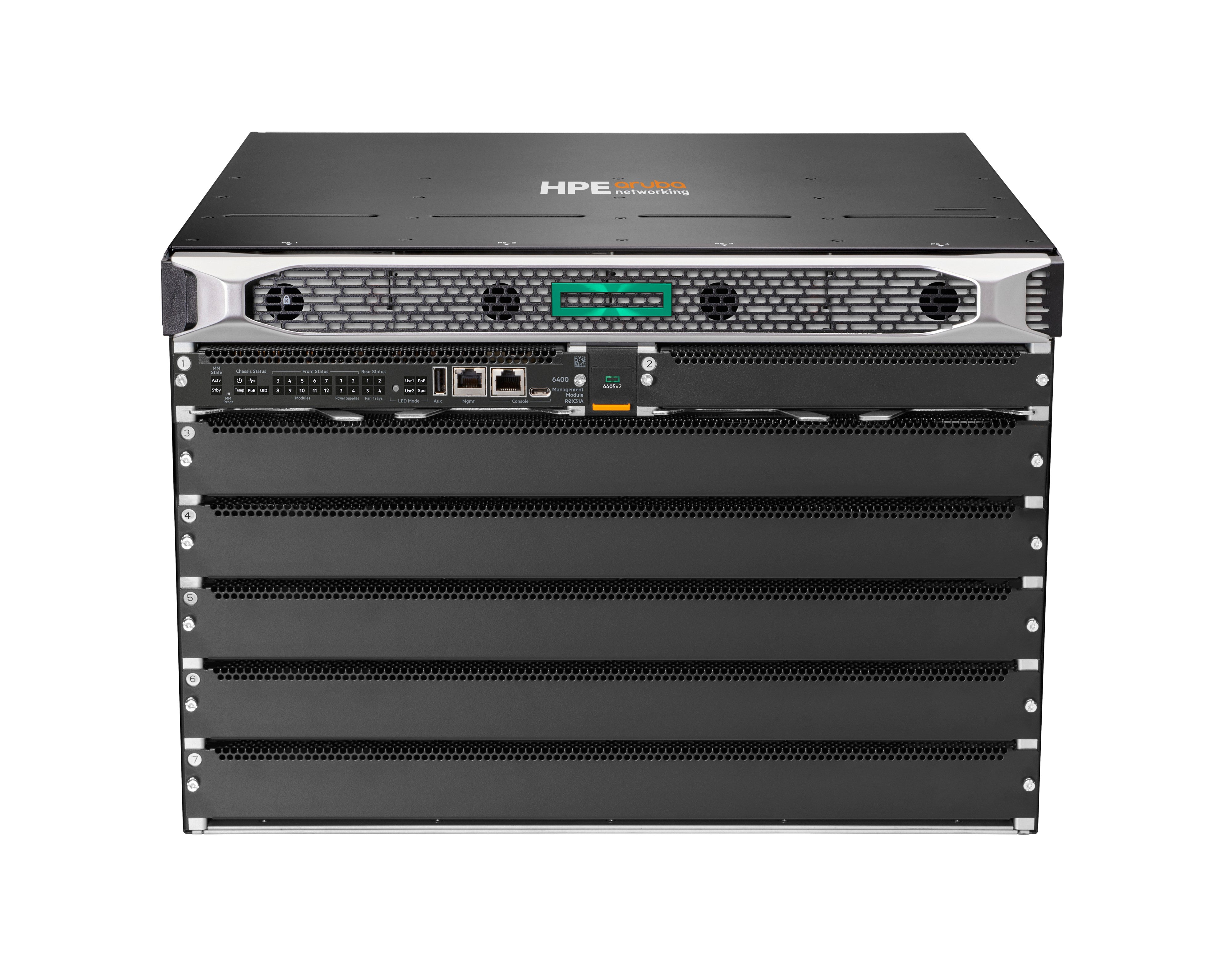HPE Aruba Networking CX 6405 v2 – Managed Switch – PoE++, 19" Rack, 7U