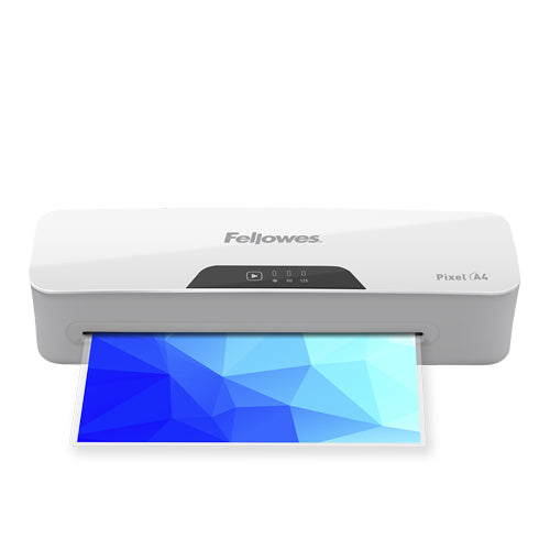 Fellowes PIXEL Laminiergerät A4 – 2-Rollen, 75–125 µm, Kaltlamination, Aufheizzeit 3 Min., Weiss