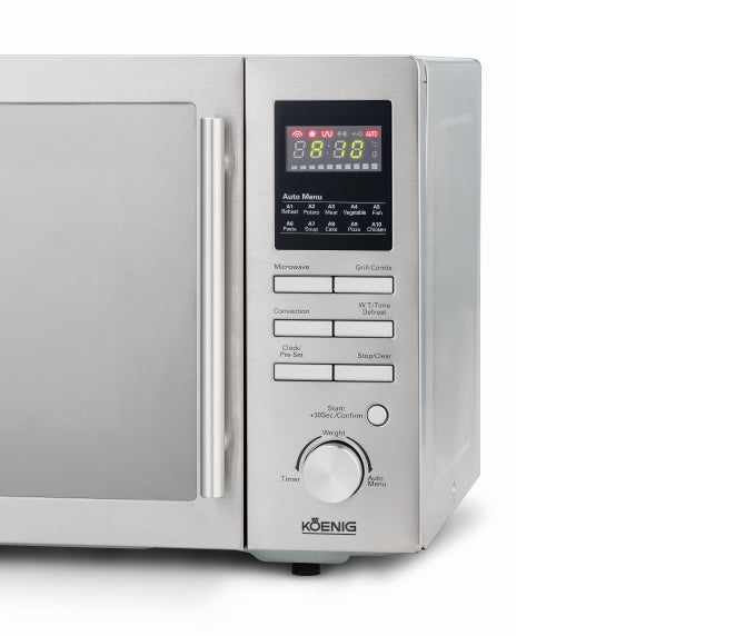 Koenig Kombi-Mikrowelle B01105 – 25 l, Grill & Heissluft, 900 W – Silber/Edelstahl