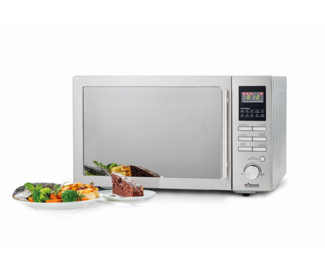 Koenig Kombi-Mikrowelle B01105 – 25 l, Grill & Heissluft, 900 W – Silber/Edelstahl