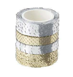 Folia Washi Tape Spitzenbordüre – wiederablösbar, Hotfoil, Papier, Silber/Gold, 2×10 mm × 5 m + 2×15 mm × 5 m
