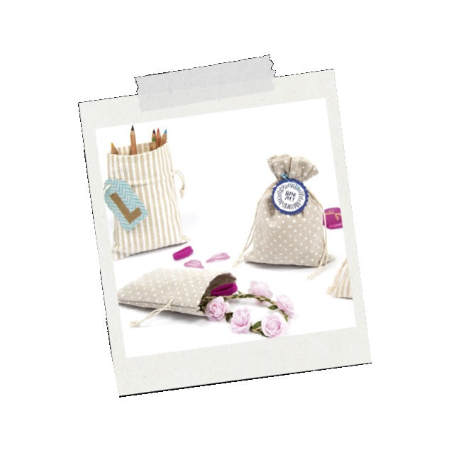 Folia Geschenkbeutel – Punkte und Streifen, Beige – Baumwolle – 6 Stk.