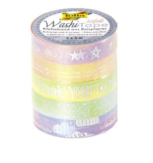 Folia Washi Tape Heissfolienveredelung selbstklebend – mehrfarbig – 1,0 × 500 cm, 5 Rollen