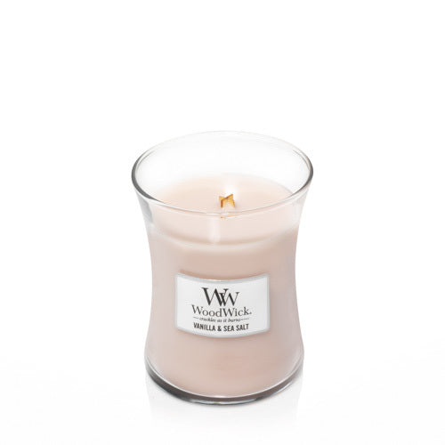 WoodWick Duftkerze Vanille & Meersalz, beige, Ø 9,9 cm, 11,4 cm, Glas, 1 Stück