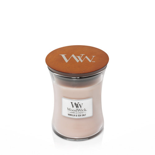 WoodWick Duftkerze Vanille & Meersalz, beige, Ø 9,9 cm, 11,4 cm, Glas, 1 Stück
