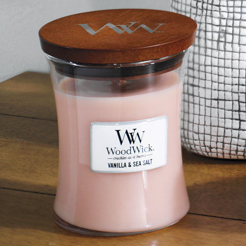 WoodWick Duftkerze Vanille & Meersalz, beige, Ø 9,9 cm, 11,4 cm, Glas, 1 Stück
