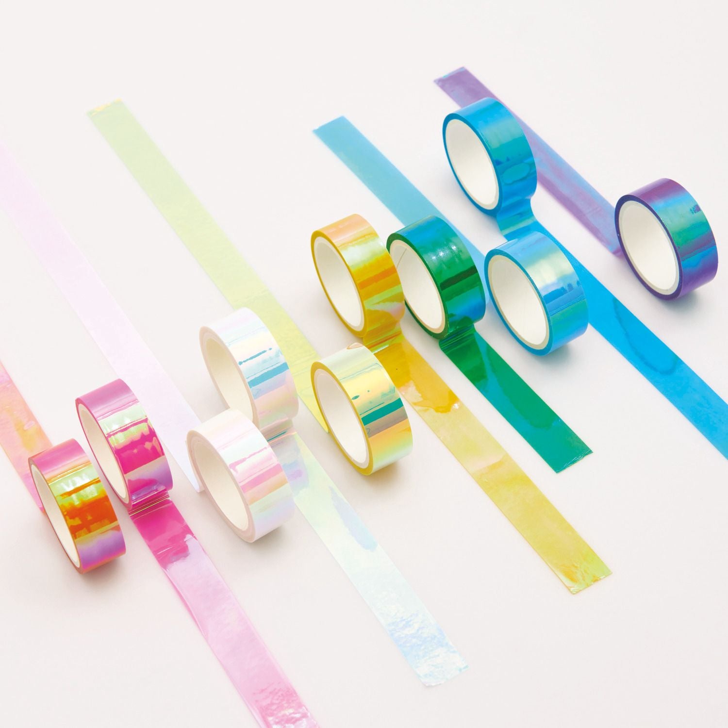 Rico Design Washi Tape Spiegel Regenbogen – 15 mm × 5 m, mehrfarbig, holografisch – 10 Rollen, Papier