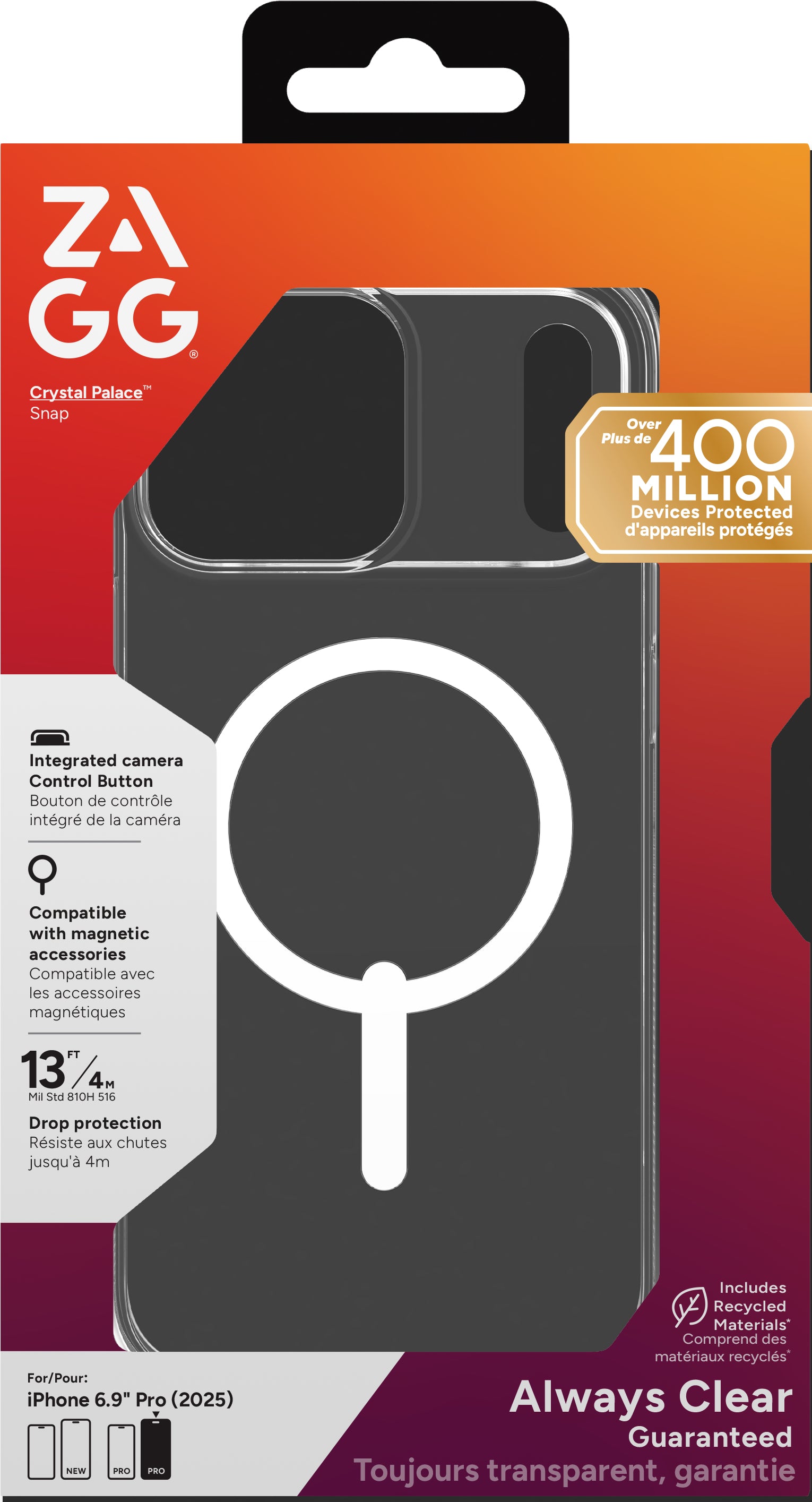 ZAGG Crystal Palace Snap Backcover – für Apple iPhone 17 Pro Max, Graphen, Transparent, bis 4 m Sturzsicher