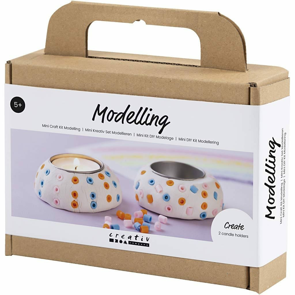 Creativ Company Knete-/Modelliermasse-Set – Teelichthalter basteln – ab 5 Jahren – lufthärtend