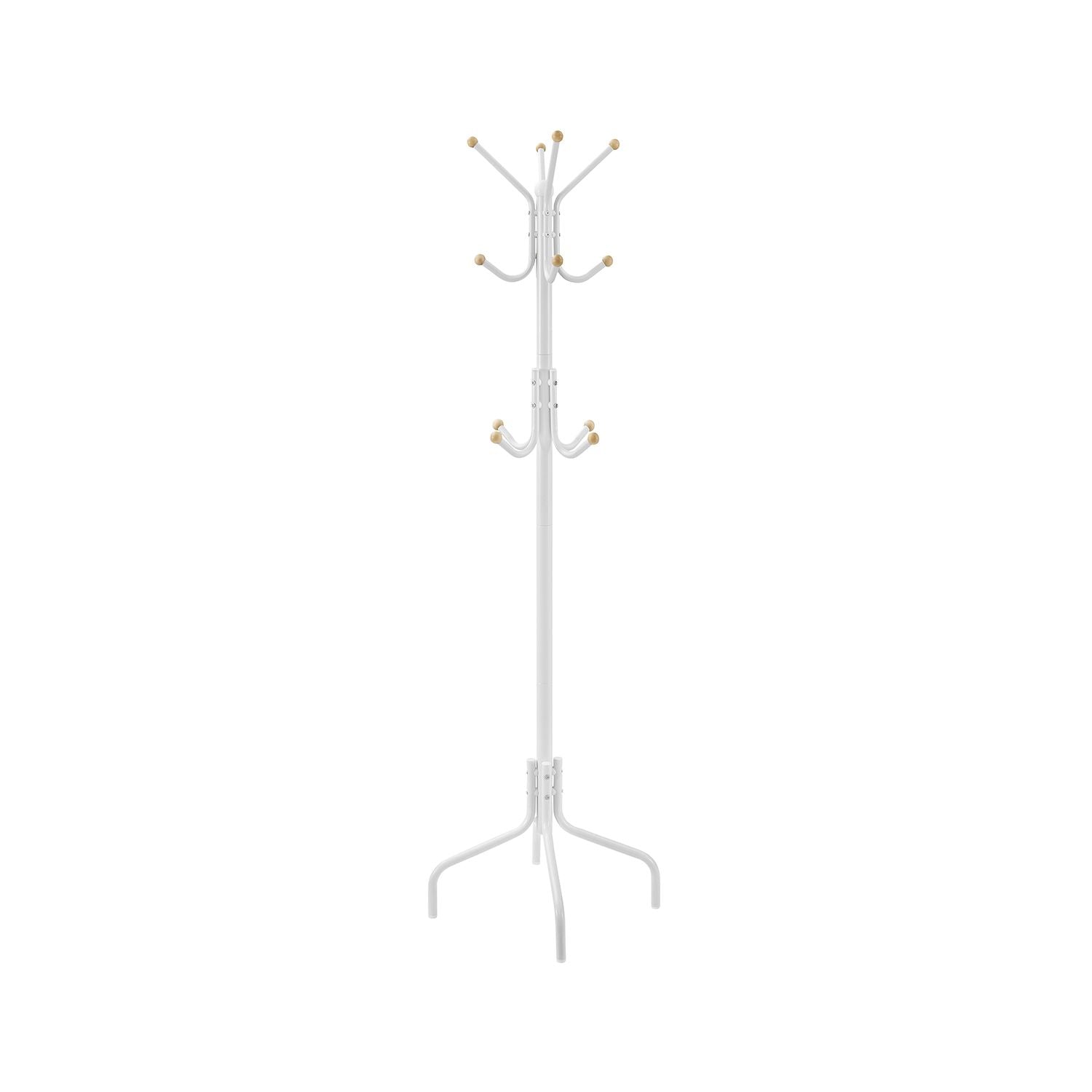 Songmics Garderobenständer – 12 Haken, Stahl, Weiss/Holz, 55 × 55 × 180 cm