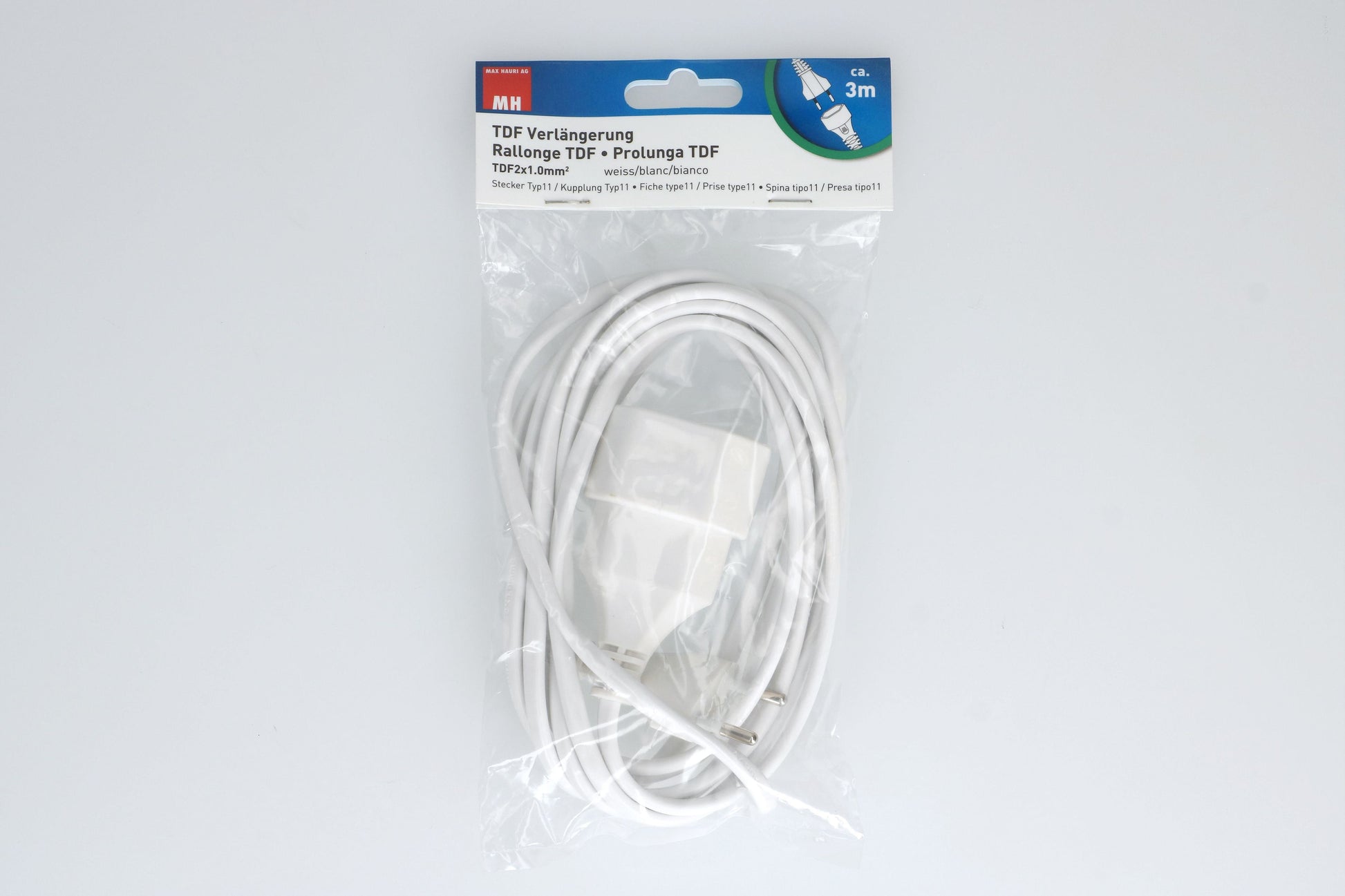 Max Hauri AG Max Hauri Verlängerungskabel – T11–T11, 3 m, 2×1 mm², weiss