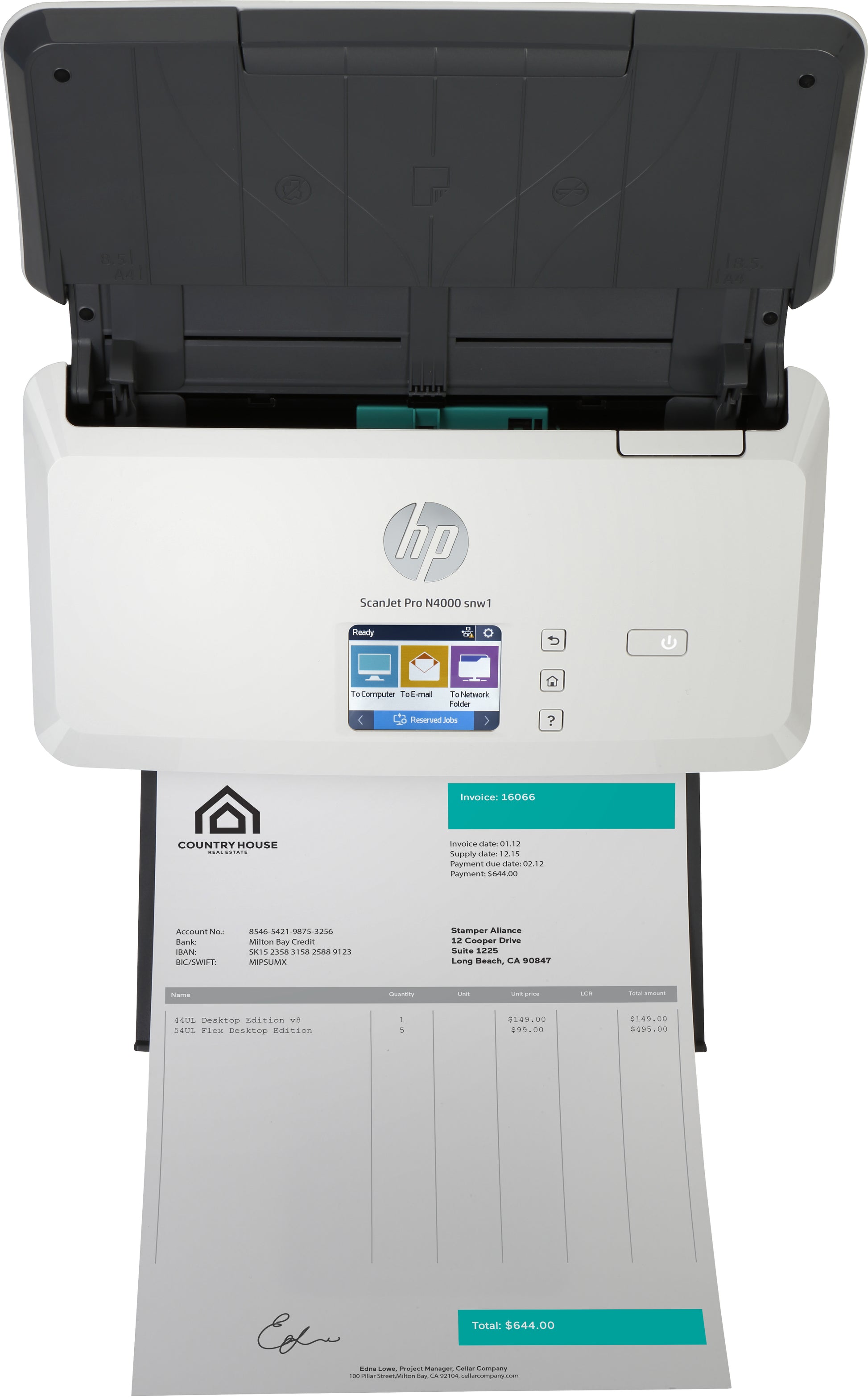 HP Scanjet Pro N4000 Snw1 – Dokumentenscanner, A4, Duplex, 600 dpi, ADF 50 Blatt, WLAN, LAN, USB