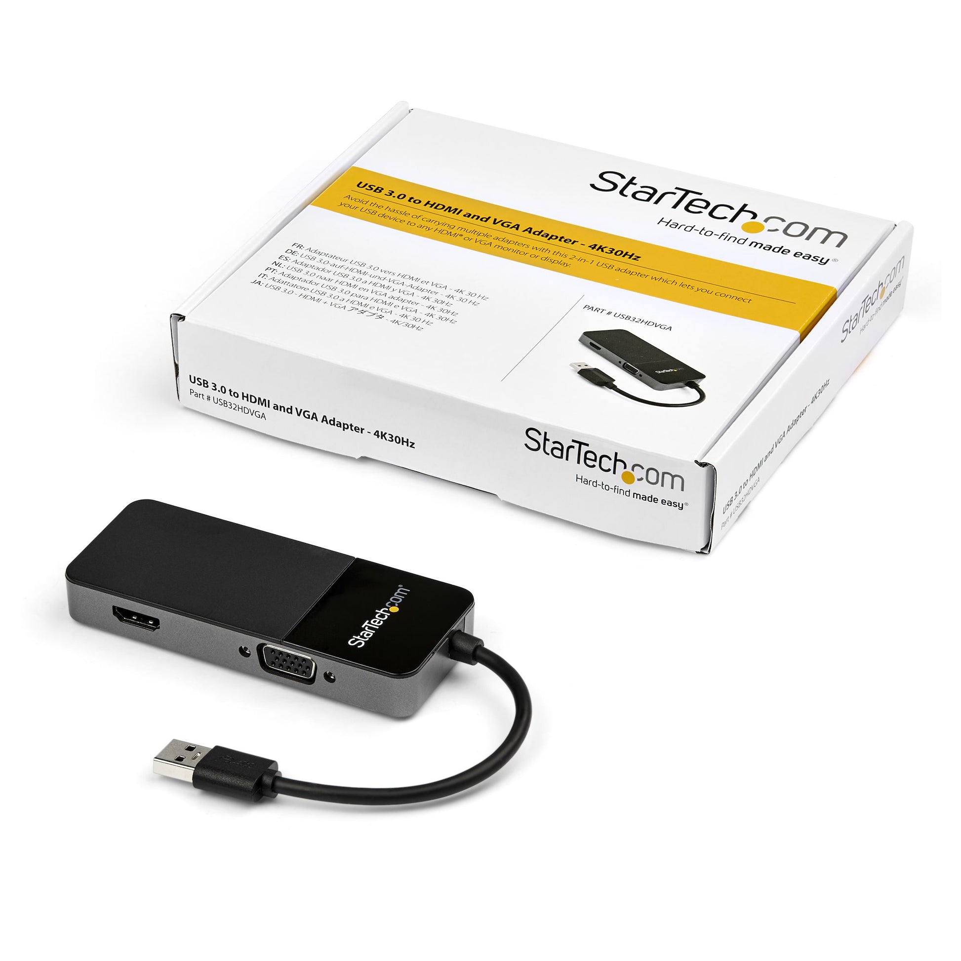 StarTech.com USB-A zu HDMI und VGA Adapter – 4K (3840 × 2160) @ 30 Hz, USB 3.2 Gen 1, HDMI 1.4, 10,9 cm