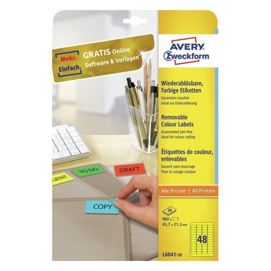 AVERY Zweckform – Etiketten A4 46 × 21 mm – Papier – wiederablösbar – Laser/Inkjet – 48 pro Blatt, 20 Blätter