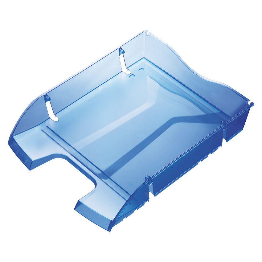 Helit Briefkorb – mit Beschriftungsfeld, glänzend, blau transparent, B 275 × H 66 × T 355 mm